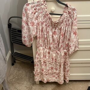 Elegant Floral Smocked Midi Dress - Red